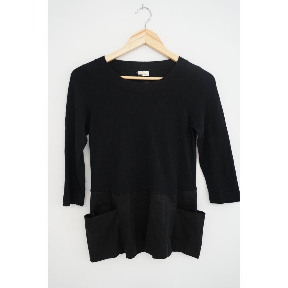 Moth‎ Anthropologie Knit Tunic Top Women Small Black Mixed Media Patch Pockets